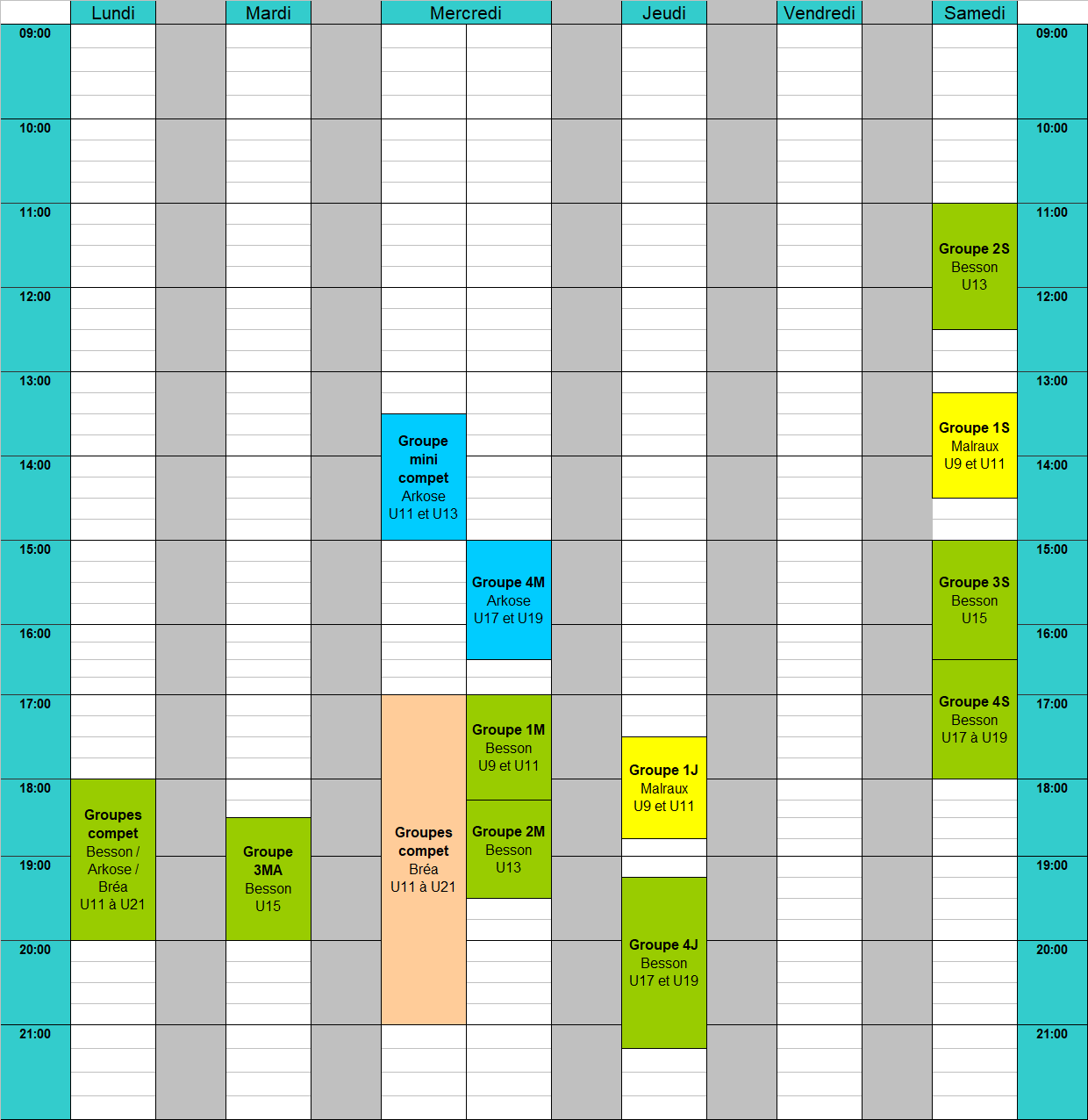 Planning cours escalade jeunes USC Escalade saison 2025/2026